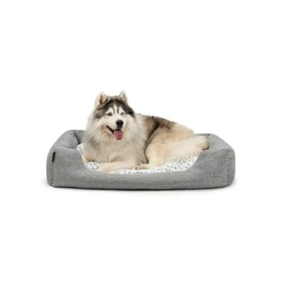 Afbeelding van lionto Hondenmandje met pluizig omkeerbaar kussen, knus huisdierbed in gemêleerd design diepe instap voor honden &amp; katten van alle groottes, (L) 110x80 cm, Zacht Hondenbed, Grijs