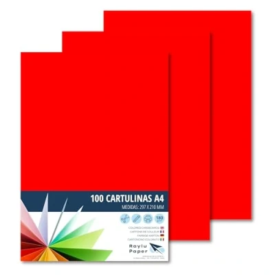 Afbeelding van Raylu Paper® A4 100 stuks rood 180 g 210 x 297 mm ideaal voor boekbinders, kantoorwerk, tekenen, knutselen, school geschikt (rood)