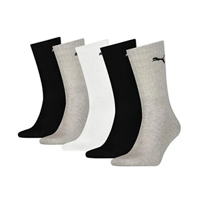 Afbeelding van PUMA Unisex Crew Sock (set van 5), wit/grijs/zwart, 39 42 EU