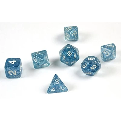 Afbeelding van shibby 7 polyhedral glitter dobbel stenen voor rol en tafelspellen in Blauw met zakje