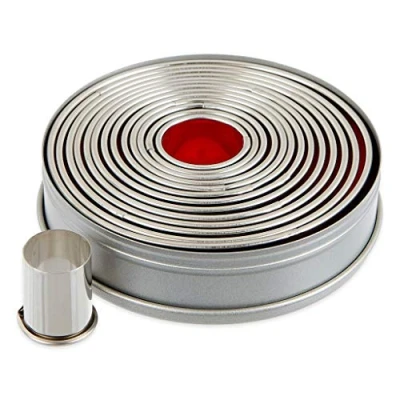 Afbeelding van thermohauser Uitsteekvormpjes (roestvrij staal), rond, rand glad, 14 delig, diameter 2,3 11,0 cm, verpakt in blik opbergdoos