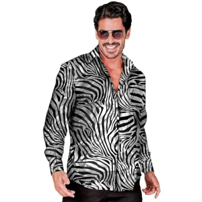 Afbeelding van Widmann Pooier Kostuum Foute Zebrakoning Zilver Overhemd Man Small / Medium Carnavalskleding Verkleedkleding