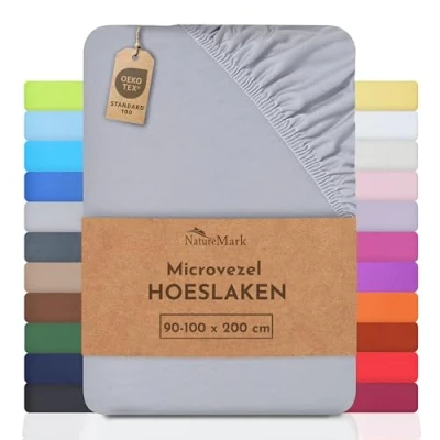 Afbeelding van NatureMark Microvezel SPANNBETTLAKEN voor een speciale prijs! vele maten en kleuren merkartikelen (90x200 100x200 cm, zilvergrijs)