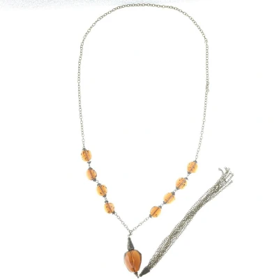 Afbeelding van Behave Lange ketting goud kleur met bruine kralen en hanger 80 cm