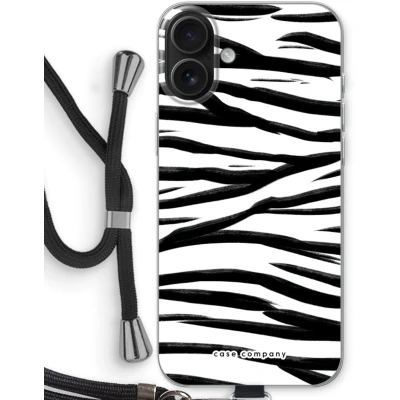 Afbeelding van Case Company® hoesje met Koord geschikt voor iPhone 16 Plus Zebra pattern Telefoonhoesje Zwart Bescherming aan alle Kanten en Over de Schermrand