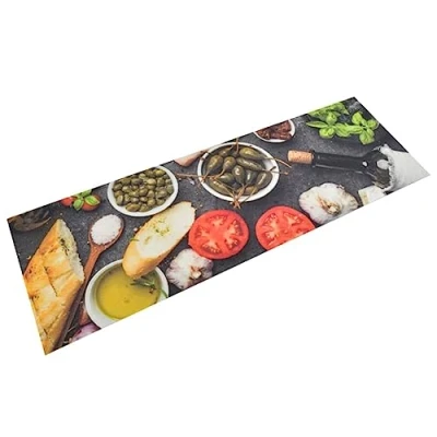 Afbeelding van Keukenmat wasbaar wijn en dinerprint 60x180 cm fluweel