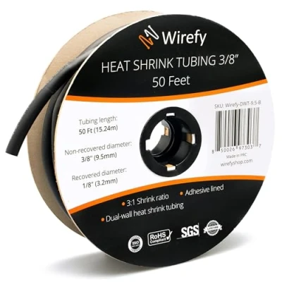 Afbeelding van Wirefy Krimpkous Ro 9,5mm 3:1 Dubbelwandige Kabel Met Zelfklevende Voering Thermische Slang Zwart Rol van 15 m