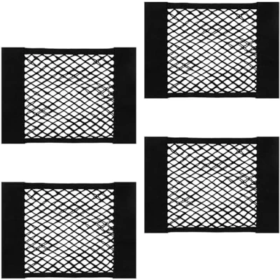 Afbeelding van Nettas, 4 stuks, autobagagenet, 30 x 25 cm, universeel beschermnet, elastisch, kofferbaknet met klittenbandsluiting, voor auto/SUV, kofferbak, bagagenet van nylon