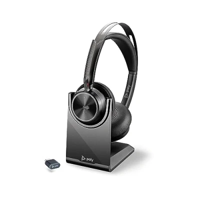 Afbeelding van Poly Voyager Focus 2 UC draadloze headset met microfoon en oplaadstandaard Actieve ruisonderdrukking (ANC) Sluit pc/Mac/Mobile aan via Bluetooth Werkt Teams (gecertificeerd), Zoom