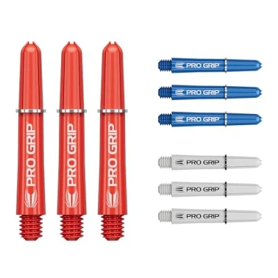 Afbeelding van Target Darts Pro Grip Shafts Set van 9 3 Kleuren, Blauw/Wit/Rood Kort, 34mm Dart Stems, Professionele Accessoires, 2BA Schacht Multipack met Ringen