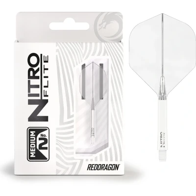 Afbeelding van RED DRAGON Darts Nitro Flite Geïntegreerd Vlucht en schachtsysteem No.2 Vorm ontwerp Wit &amp; Duidelijk Kleur, Gemiddelde lengte