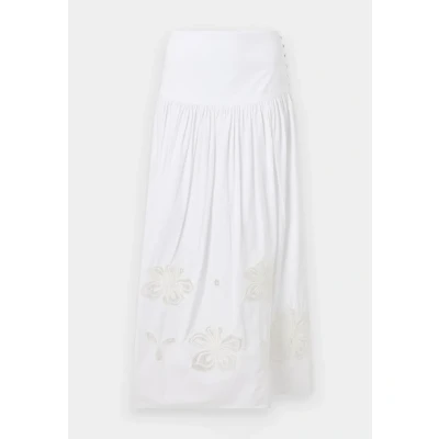 Afbeelding van Sandro dames Midi rok met borduring en opengewerkt detail in de kleur Wit, maat: 36