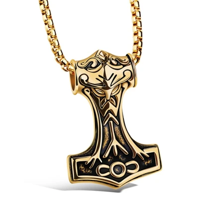 Afbeelding van Heren ketting Viking Hammer Of Thor Edelstaal Mendes Goudkleurig