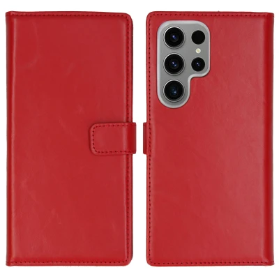 Afbeelding van Samsung Galaxy S24 Ultra Hoesje Echt leder Selencia Bookcase Rood Telefoonhoesje