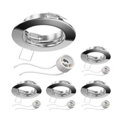 Afbeelding van ledscom.de 5 st. plafondinbouwkader FERE, rond, glanzend chroom (GU10/MR16/GU5.3/50mm) incl. GU10 voet