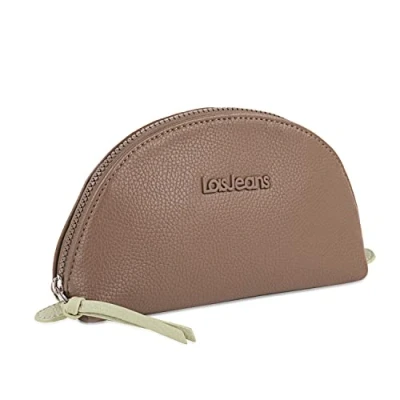 Afbeelding van Lois Womens drager van resistent en licht materiaal. Make up Case Ritssluiting. Plumier Reiscomplement. Half Moon Merk. Toilettas, Taupe