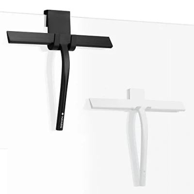 Afbeelding van Navaris 2x siliconen raamtrekker met haak Trekker voor ramen, douche, tegels en spiegels Raamwisser om op te hangen 22 cm