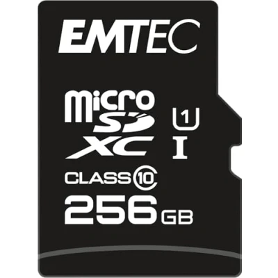 Afbeelding van EMTEC ECMSDM64GXC10GP microSD kaart klasse 10 Elite Gold UHS I U1 met prestatieadapter leessnelheid tot 90 MB/s zwart/goud 256 GB
