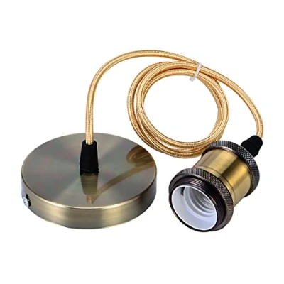 Afbeelding van Hsthe Sea lamp ophanging met schroefring, E27 lamphouder socket kabel aluminium vintage retro lamphouder, hanglamp socket, 100 cm textiel kabel, in hoogte verstelbaar, brons