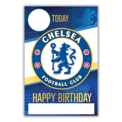 Afbeelding van Chelsea Football Club verjaardagskaart. Wordt geleverd met stickers om je leeftijd en naam te personaliseren, blauw