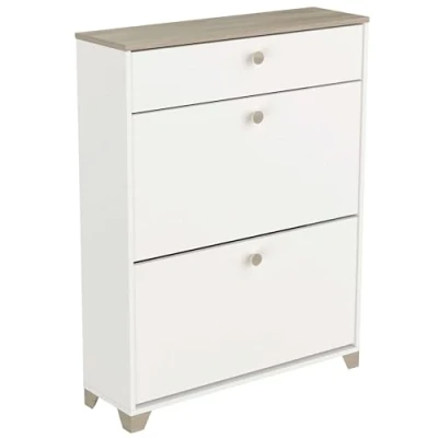 Afbeelding van Demeyere Schoenenkast met 2 kleppen en 1 lade, decor Kronberg eiken wit, eigentijdse stijl, voor entree, L 80,8 x D 24,4 H 104,3 cm, hout, bruin, cm