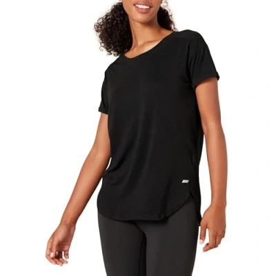 Afbeelding van Amazon Essentials Women&#039;s Lichtgewicht Studio T shirt met ronde hals en casual pasvorm (verkrijgbaar in grote maten), Zwart, XS