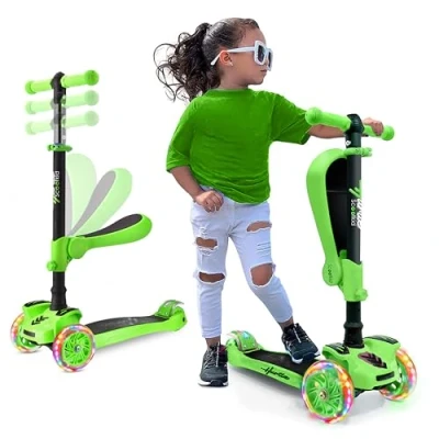 Afbeelding van Hurtle Kinderstep, 3 wiel Step, Opvouwbare Scooter met Verstelbare Hoogte, Antislip Platform, LED Verlichte Wielen, Step voor Meisjes/Jongens van 2 tot 12 Jaar, Groen