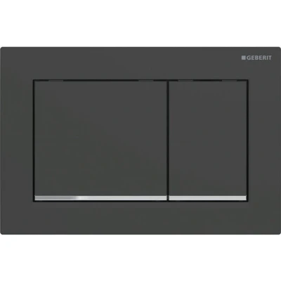 Afbeelding van Drukplaat Geberit Omega 30 voor 2 toets Spoeling met Glansverchroomde Designstroken Mat Zwart