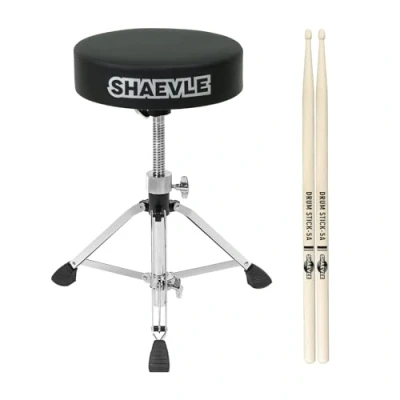 Afbeelding van Shaevle Drumtroon, in hoogte verstelbaar, gewatteerde trommelkruk, dubbele verstevigde anti slip voeten, draaibare drumstoel voor kinderen en volwassenen met 5A drumsticks