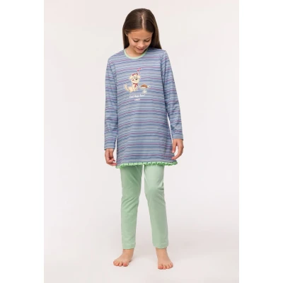 Afbeelding van Woody pyjama meisjes labradoodle streep 242 10 BLB S/961 maat 140