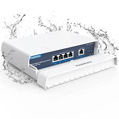 Afbeelding van YuanLey Gigabit PoE Switch, 4 poorten, waterdicht, outdoor ethernet, onbeheerde netwerkswitch met VLAN functie, 78 W geïntegreerd vermogen, IEEE802.3af/at ondersteuning plug &amp; play