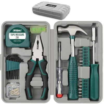 Afbeelding van Hi Spec 25 delige Gereedschapskoffer voor Vrouwen Mini Tool Set Thuisgebruik Inclusief Hamer, Schroevendraaiers en Tangenset Compacte Gereedschapskist Ideaal Klussen Groen