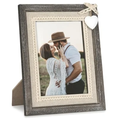 Afbeelding van Afuly Fotolijst 7x5 Massief Hout Rustiek Wit Liefde Hart Verontruste Shabby Chic Houten voor Familie Bruiloft Verjaardagscadeaus