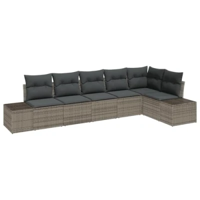 Afbeelding van vidaXL 6 delige Tuin Sofa Set met Kussens Grijze Poly Rattan