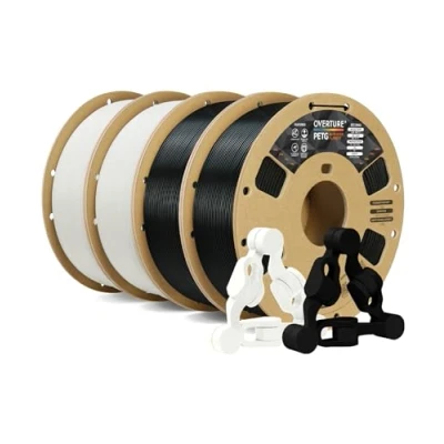 Afbeelding van OVERTURE PETG filament 1,75 mm, 4 kg spoel, duurzaam voor 3D printer, maatnauwkeurigheid +/ 0,02 printerfilament (zwart, 1 x 2 + wit, 2)