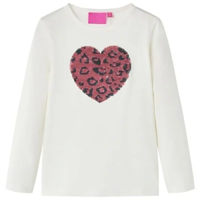 Afbeelding van Kindershirt met lange mouwen pailletten hart 92 ecru