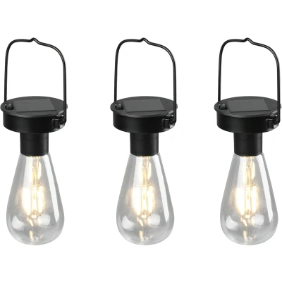 Afbeelding van REALITY CAMPUS Hanglamp Zwart mat incl. 3x SMD 1W Solar Zonne energie Buitenverlichting IP44