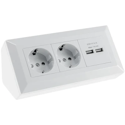 Afbeelding van Stekkerblok 2 voudig + 2x USB, wit 250V / 16A