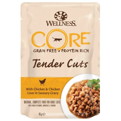 Afbeelding van 48x Wellness Core Kattenvoer Tender Cuts Kip Kippenlever 85 gr