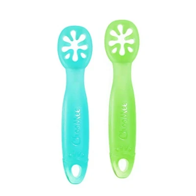 Afbeelding van ChooMee FlexiDip Baby Starter Spoon Platinum Silicone First Stage Teething Friendly Learning Utensil 2 CT Aqua Green
