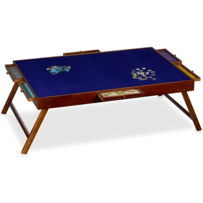 Afbeelding van Relaxdays puzzeltafel 6 lades inklapbaar puzzelplaat hout 1500 stukjes puzzelbord