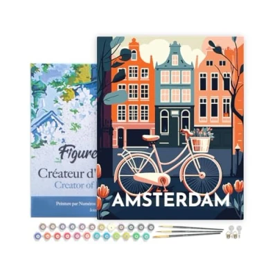 Afbeelding van Figured&#039;Art Schilderen op Nummer Volwassenen met lijst Reisposter Amsterdam Handwerk acrylverf Kit DIY Compleet 40x50cm Canvas al ingelijst