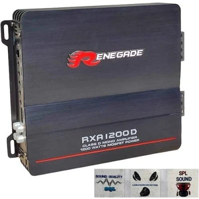 Afbeelding van 1 versterker RENEGADE RXA1200D RXA 1200 d mono klasse kanaal 600 watt rms stabiel op ohm max bass boost spl auto zwart, stuk