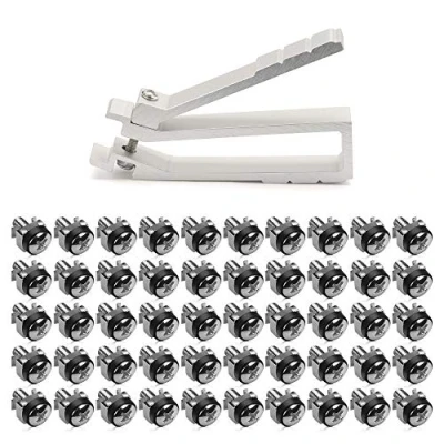 Afbeelding van kwmobile M6 kooimoeren met tang 50x stalen kooimoerenset Inclusief schroeven en sluitringen Voor 10 inch of 19 serverkasten patchkasten Zilverkleurig