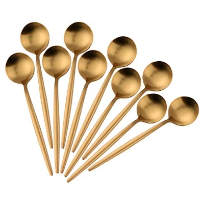 Afbeelding van Bisda 4.7 Inches Matte polish Espresso lepels Roestvrij Staal Set van 10, Mini Theelepels voor Koffie Suiker Dessert Cake Ijs Cappuccino (Goud)