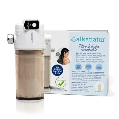 Afbeelding van Alkanatur Douchefilter volledig vrij van calciumsulfiet, verwijdert tot 99% chloor en zware metalen, 50.000 liter water, verbetert haar huid
