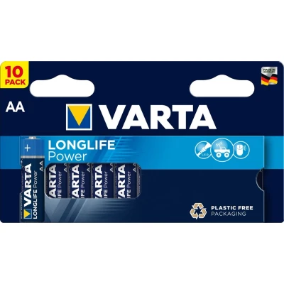 Afbeelding van Varta Longlife Power AA Alkaline Batterijen Plastic Vrije Verpakking 10 Stuks