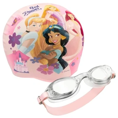 Afbeelding van Disney Set duikbril en zwembadmuts voor meisjes, met anti condens uv bescherming, prinses, 3 6 jaar