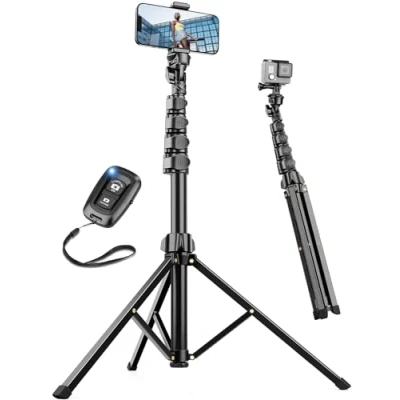 Afbeelding van Nineigh 180cm Telefoonstatief, uitschuifbaar selfiestickstatief met universele telefoonhouder, draagbaar gsm statief compatibel iPhone Android