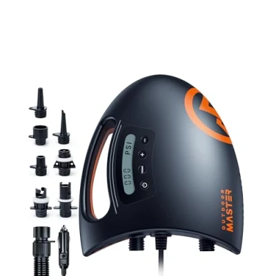 Afbeelding van OutdoorMaster The Shark Hogedruk SUP pomp Elektrische luchtpomp met 20 PSI actief koelsysteem Slimme tweetraps inflatie en automatische uitschakeling voor opblaasbaar peddelbord, boten, watersport opblaasboten C7 H3 klep
